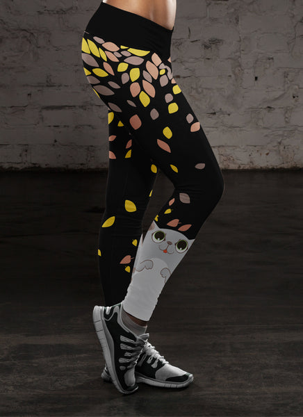 Cat playing with Leaves Leggings