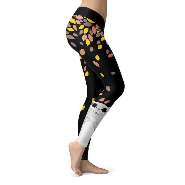 Cat playing with Leaves Leggings