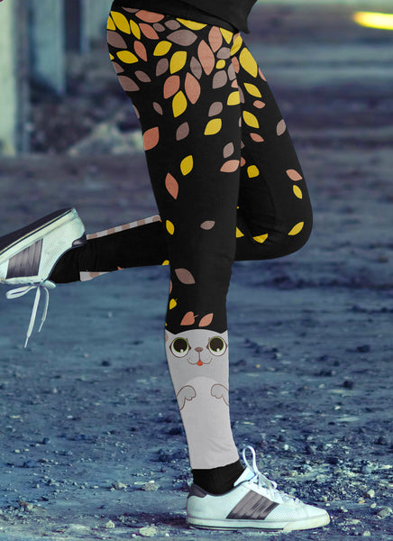 Cat playing with Leaves Leggings