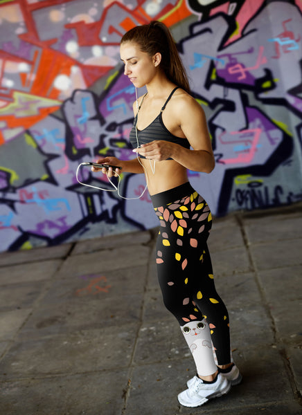 Cat playing with Leaves Leggings