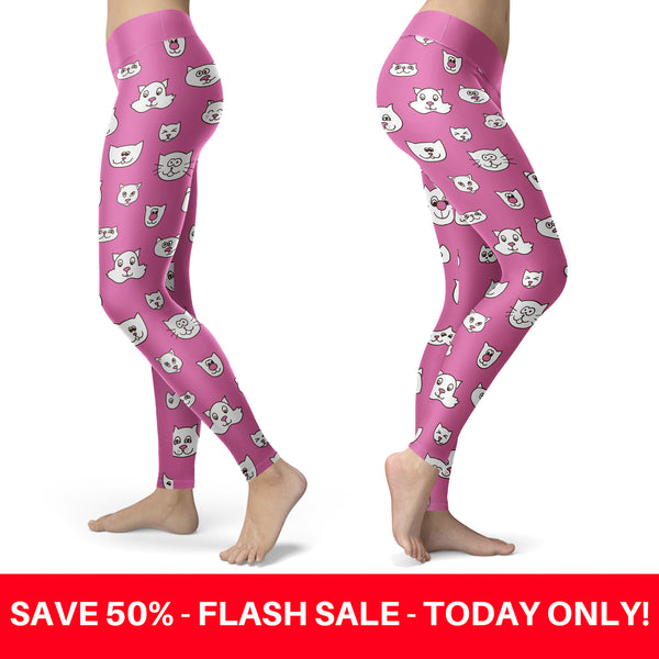 Cute Cat Faces Pink Leggings