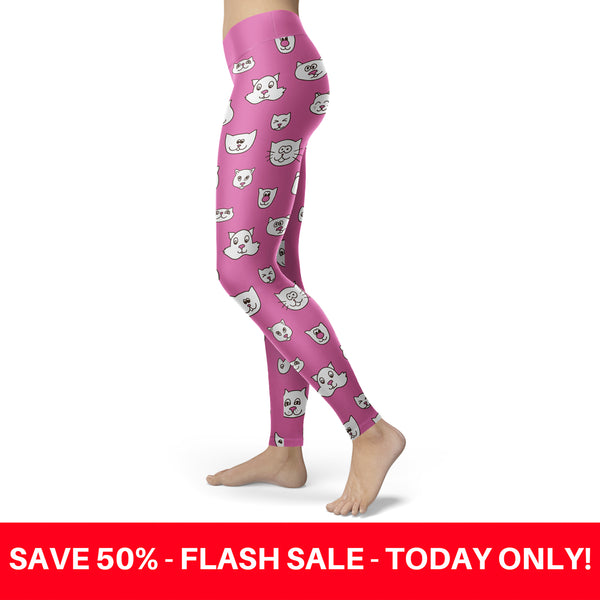 Cute Cat Faces Pink Leggings