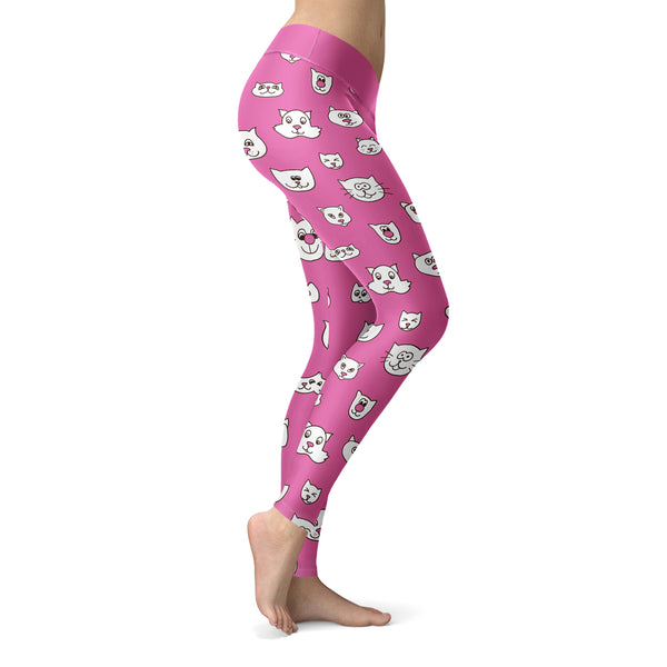 Cute Cat Faces Pink Leggings