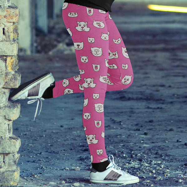 Cute Cat Faces Pink Leggings