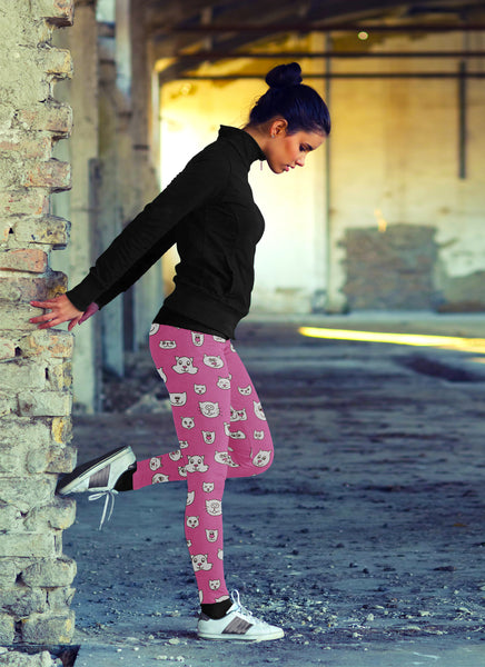 Cute Cat Faces Pink Leggings