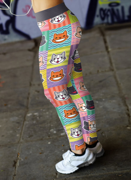 Cat Emoji Faces Colorful Leggings