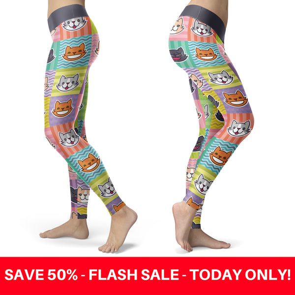 Cat Emoji Faces Colorful Leggings