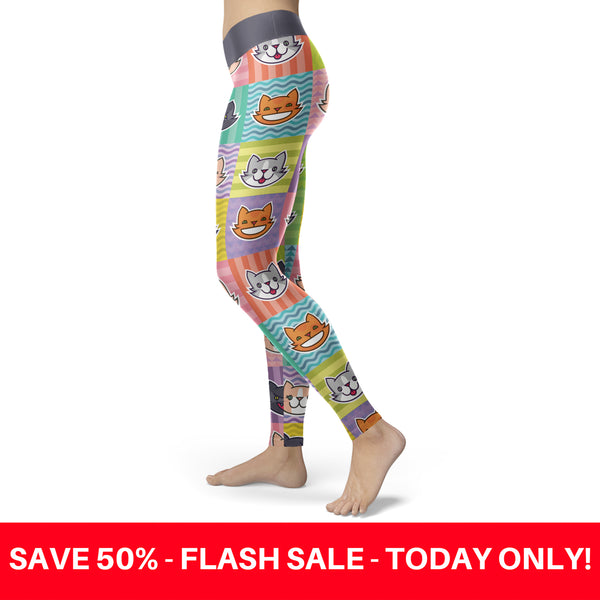 Cat Emoji Faces Colorful Leggings