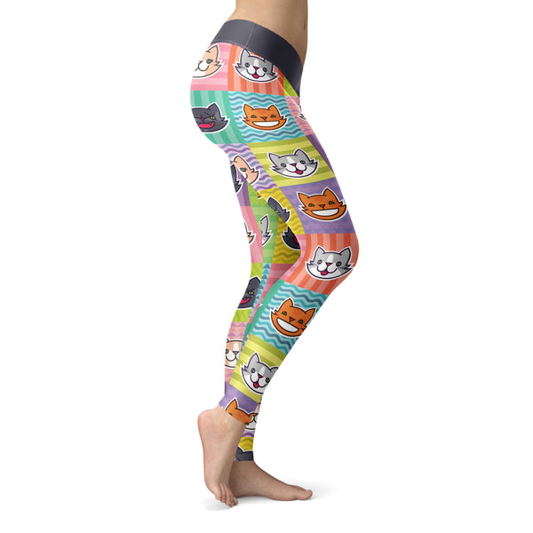 Cat Emoji Faces Colorful Leggings