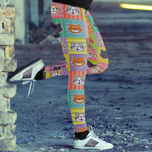 Cat Emoji Faces Colorful Leggings