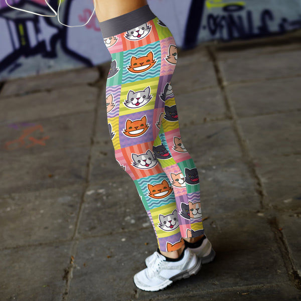 Cat Emoji Faces Colorful Leggings