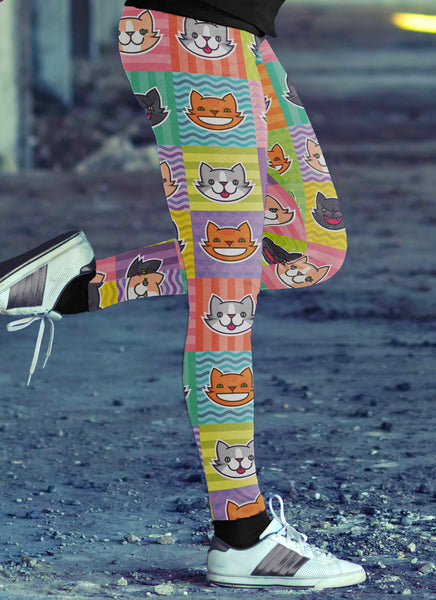 Cat Emoji Faces Colorful Leggings