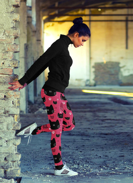 Cute Black Cat with Pink Leggings