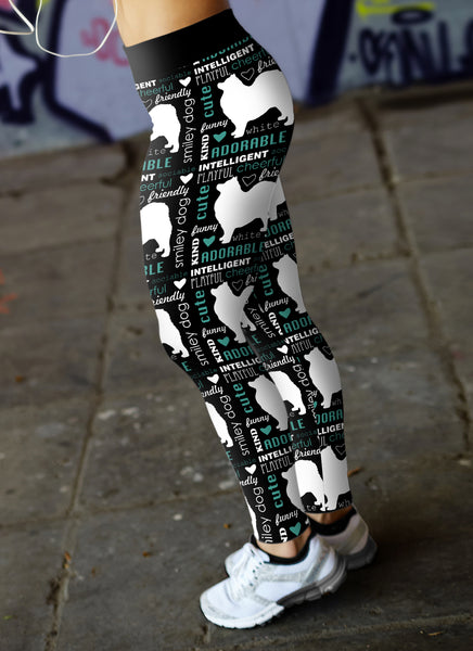 Cute Samoyed Dog Black Leggings