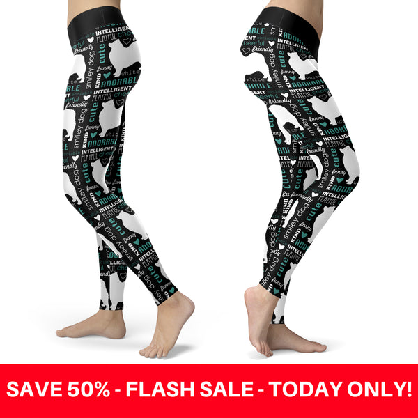 Cute Samoyed Dog Black Leggings