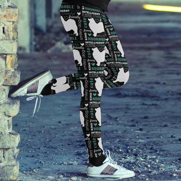 Cute Samoyed Dog Black Leggings
