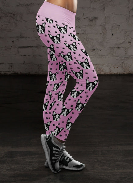 Pug Puppy  with Pink BG Leggings