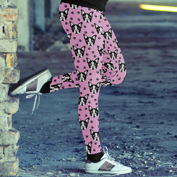Pug Puppy  with Pink BG Leggings