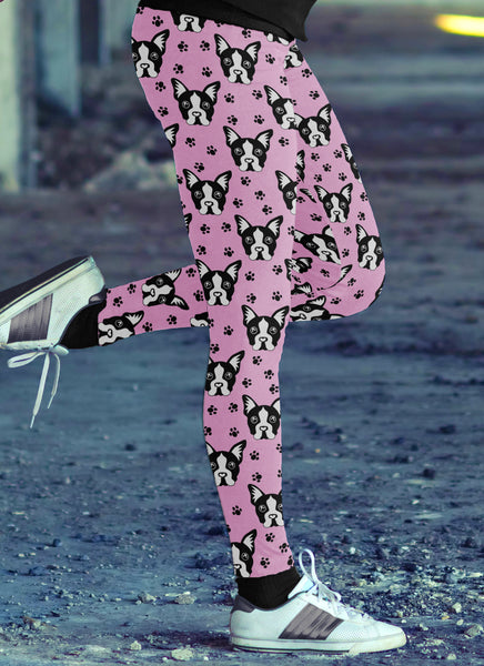 Pug Puppy  with Pink BG Leggings