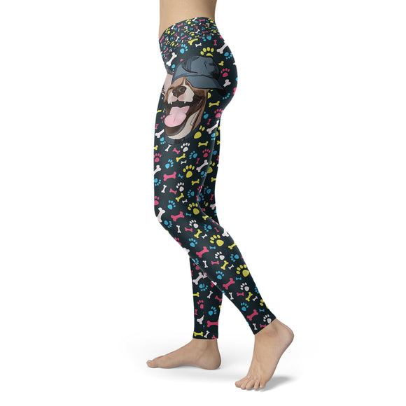 Happy Dog with Hat Leggings